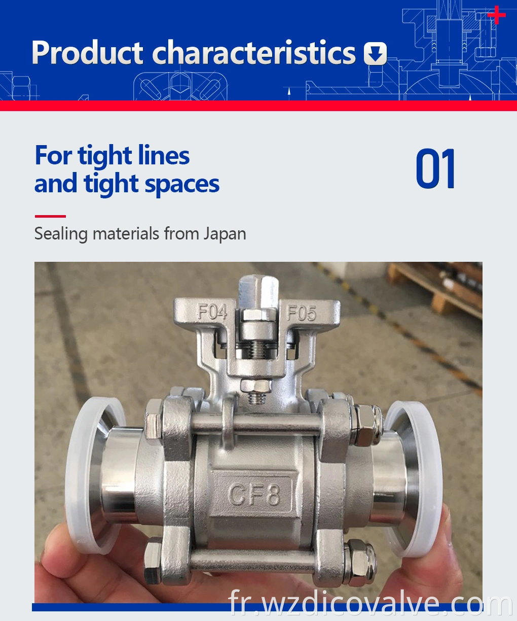 CE ISO TS BLAMP End avec ISO5211 PAD CF8 / CF8M 3PC Valve à billes flottantes